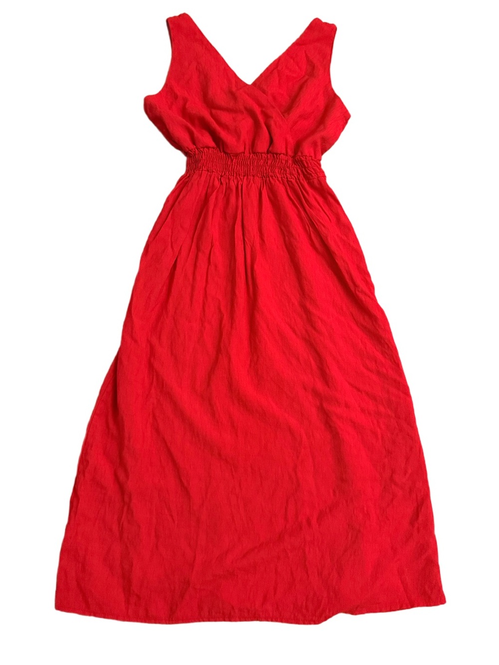 Red V-Neck Maxi Dress with Smocked Waist